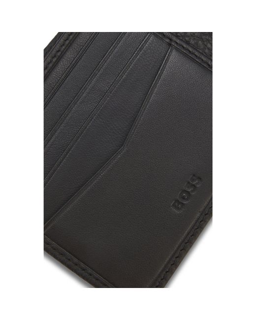 Boss Black Grained Leather Wallet With Metal Lettering for men
