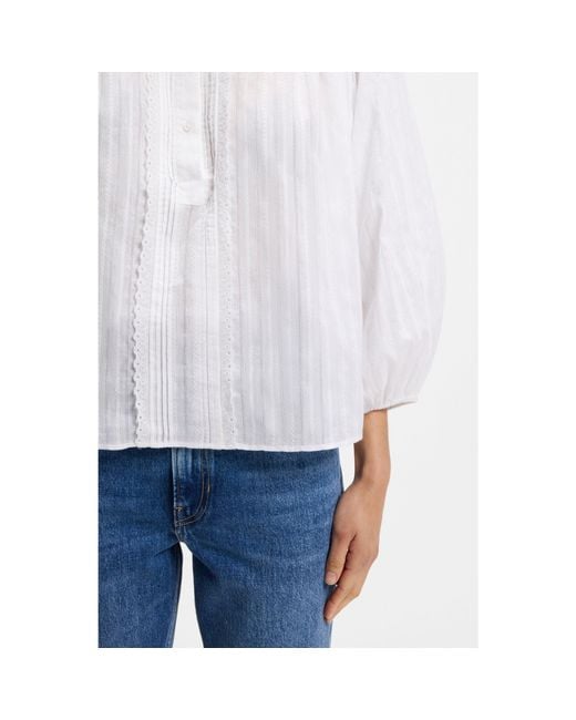 Boss White Relaxed-Fit Cotton Blouse With Balloon Sleeves