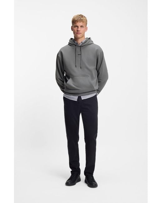 Boss Fleece Hoodie Van Katoenen Badstof Met Contrastlogo in het Gray voor heren
