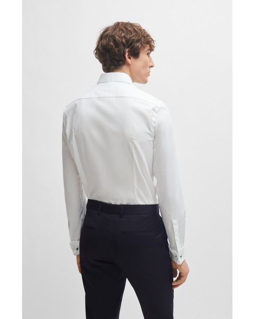 Boss White Slim-fit Shirt In Easy-iron Stretch-cotton Poplin for men