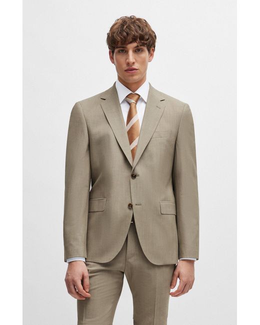 Boss Natural Regular-fit Suit In Melange Wrinkle-resistant Cloth for men