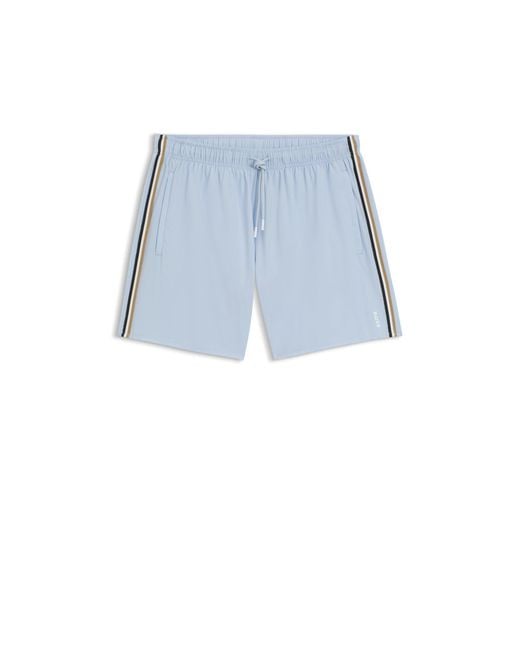 Boss Blue Swim Shorts With Signature Stripe And Logo for men