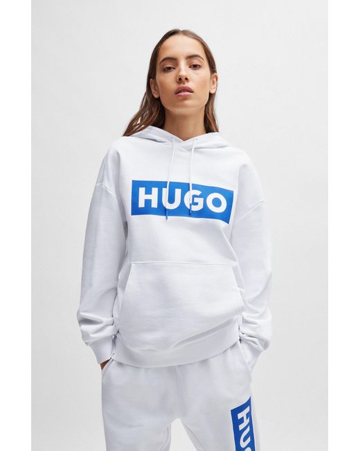 HUGO White Relaxed-fit Hoodie In French Terry With Logo Print for men