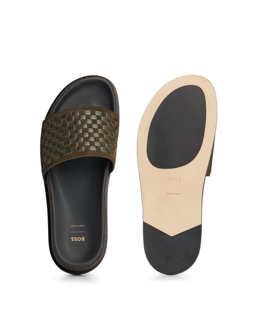 Hugo boss leather sliders deals