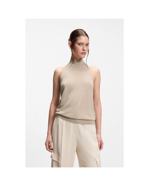 Boss Natural Knitted Mock-Neck Top