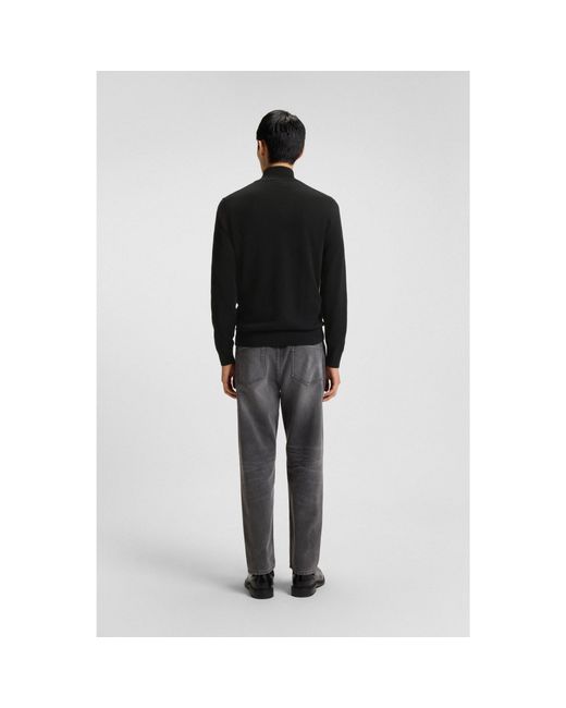 HUGO Black Zip-Neck Sweater for men
