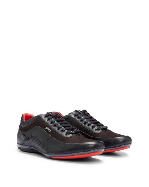 Boss Black Nappa-leather Trainers With Carbon-fibre Detailing for men