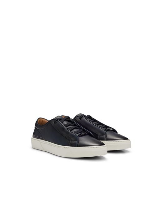 Boss Black Gary Burnished-Leather Trainers With Hidden Laces for men