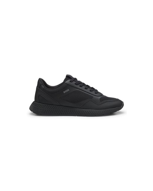 Boss Black Mesh Trainers With Ribbed Sole for men