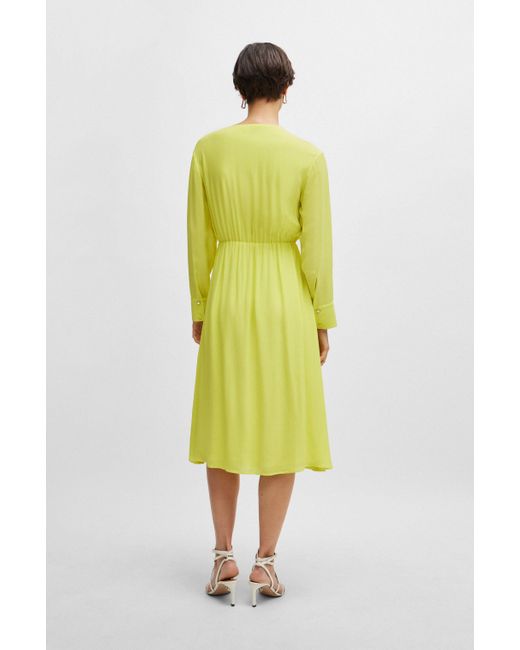 Boss Yellow Regular-fit Dress With Wrap Front And Button Cuffs