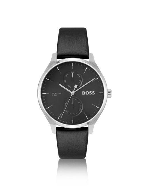 Boss Horloge Met Zwarte Wijzerplaat En Leren Polsband in het Black voor heren