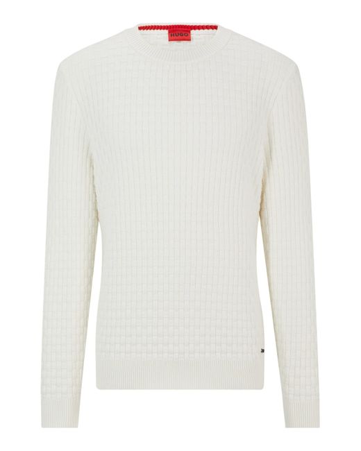 HUGO Relaxed-Fit Pullover aus reiner Baumwolle mit 3D-Strickmuster in White für Herren