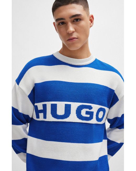 HUGO Blue Block Big Logo Long Sleeve Sweater for men