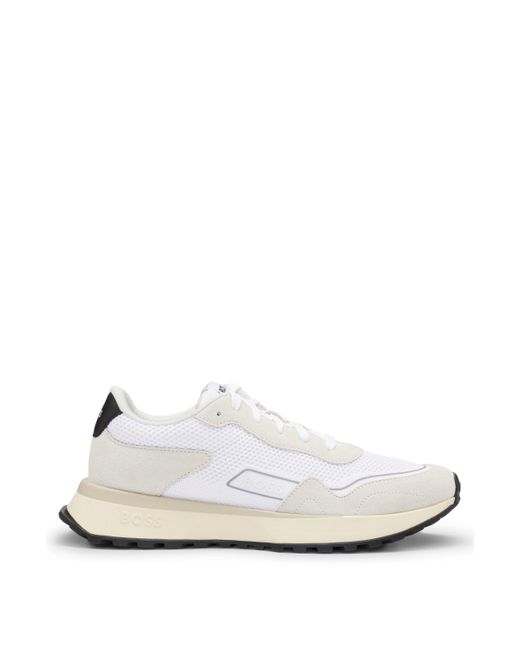 Boss White Mixed-material Trainers With Suede And Faux Leather for men
