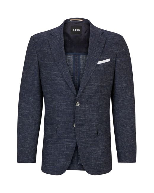 Boss Blue Slim-fit Jacket In A Patterned Wool Blend for men