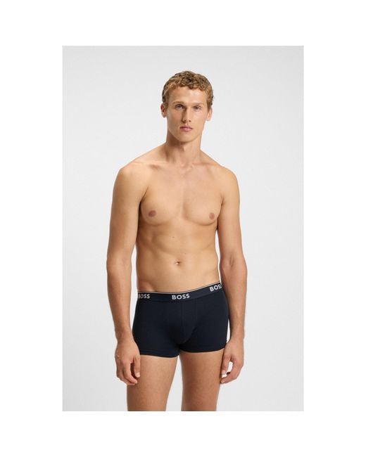 Boss Blue Three-Pack Of Stretch-Cotton Trunks With Logo Waistbands for men
