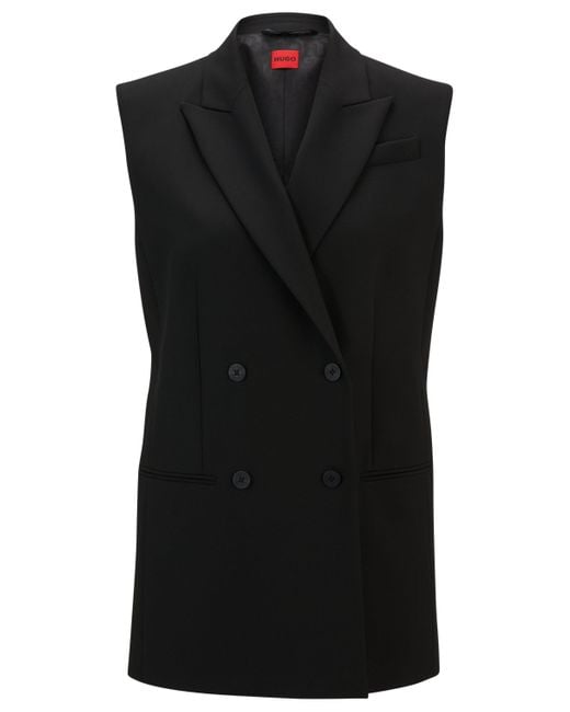 HUGO Black Regular-fit Sleeveless Jacket With Double-breasted Front