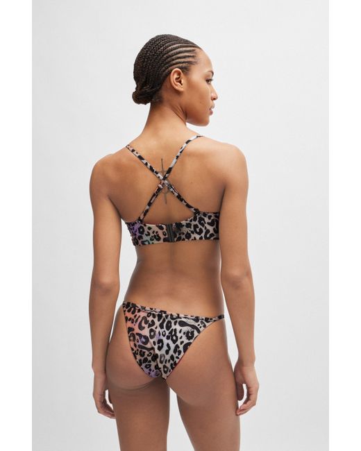 HUGO Multicolor Bikinitop mit Leoparden-Print und Logo-Anhänger