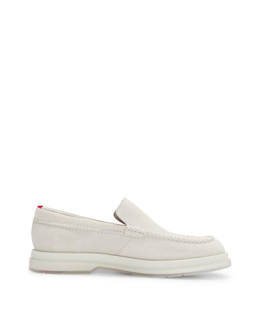 HUGO White Suede Loafers With Translucent Rubber Sole for men