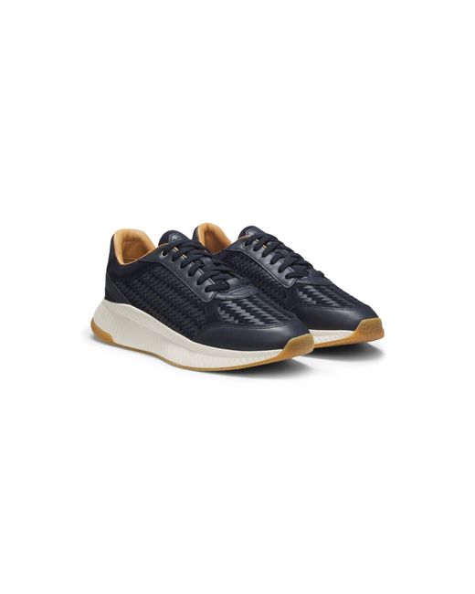 Boss Blue Ttnm Evo Trainers With Woven Uppers And Suede Trims for men