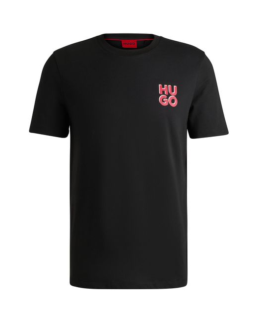 HUGO T-shirt Van Katoenen Jersey Met Tweedelige Logoprint in het Black voor heren