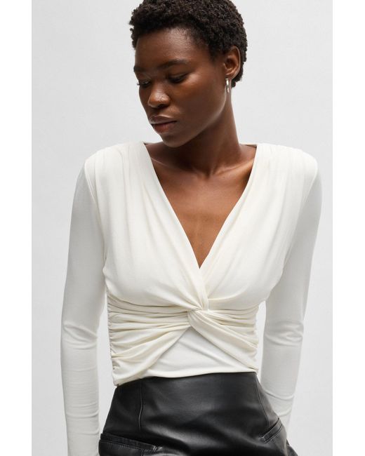 Boss White Top Aus Stretch-Jersey Mit Twist-Front