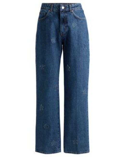 Jean Décontracté En Denim Bleu Moyen Avec Patch Étoile HUGO en coloris Blue
