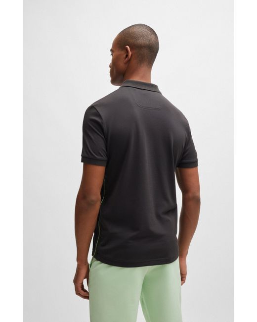 Boss Black Slim-fit Polo Shirt With Mesh Logo for men