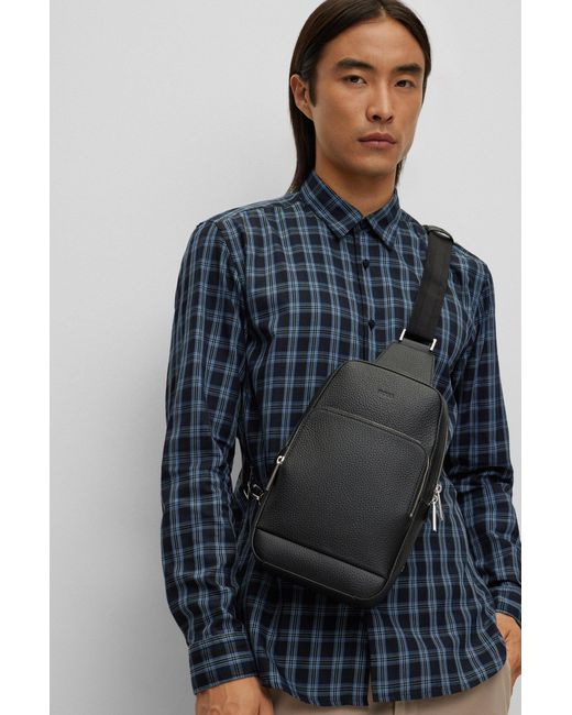 BOSS by HUGO BOSS Grained Italian-leather Mono-strap Backpack With Emed  Logo in Black for Men | Lyst Canada