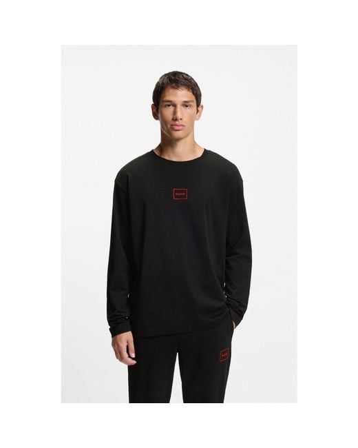 HUGO Black Stretch-Cotton T-Shirt With Logo Print for men