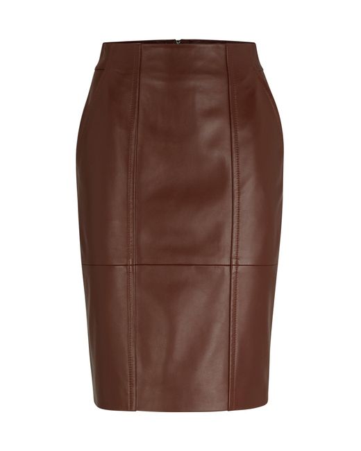 Boss Brown Seam-detail Pencil Skirt In Lamb Leather