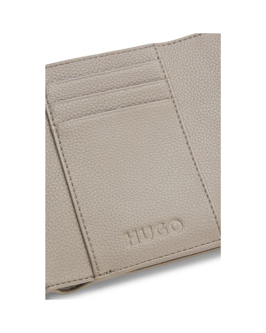 HUGO Gray Grained Faux-Leather Flap Wallet With Stacked-Logo Trim