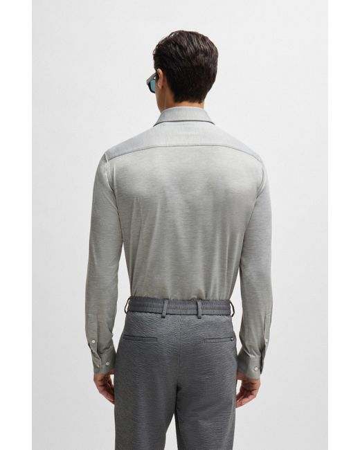 Boss Gray Slim-fit Shirt In Melange Performance-stretch Jersey for men