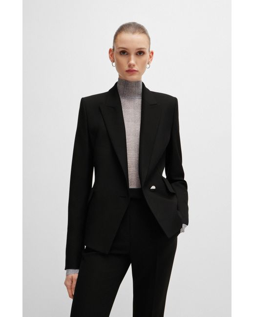 Boss Black Regular-fit Double-breasted Jacket In Stretch Material