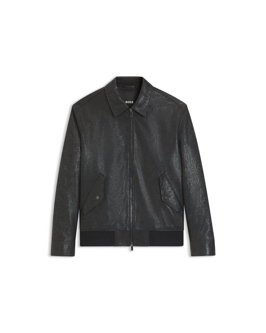 Boss Black Year Of The Horse Leather Jacket With Lasered Artwork for men