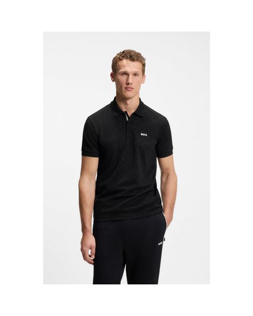 Boss Black Cotton-Piqué Polo Shirt With All-Over Print for men