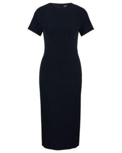 Robe habillée à manches courtes en tissu stretch Boss en coloris Blue