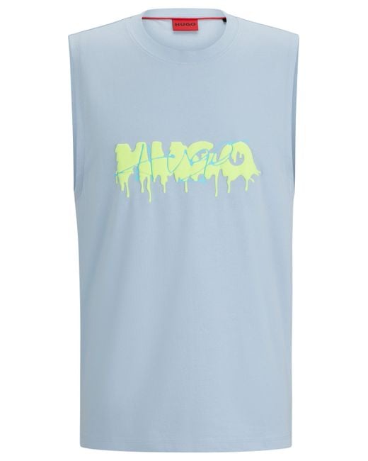 HUGO Blue Cotton-jersey Sleeveless T-shirt With Seasonal Logo for men