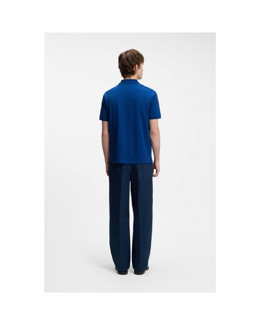 HUGO Blue Cotton-Piqué Polo Shirt With Logo Print for men