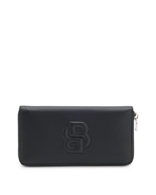 Boss Black Geldbörse Mit Genarbter Struktur, Umlaufendem Reißverschluss Und Gepolstertem Double-B-Monogramm