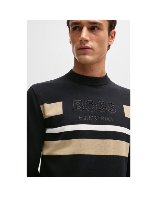 Boss Black Equestrian Cotton Sweater With Contrasting Stripes for men