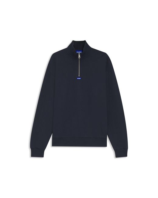 HUGO Blue Cotton-Terry Sweatshirt With Zip Collar for men