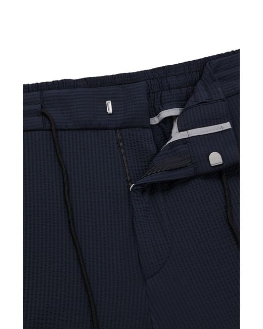 Boss Blue Slim-fit Trousers In Performance-stretch Seersucker for men