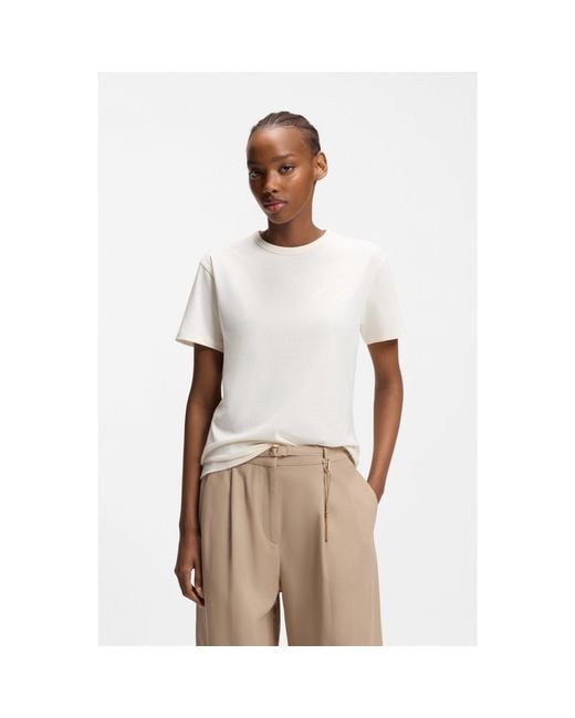 HUGO White Cotton-Jersey T-Shirt With Embroidered Script Logo