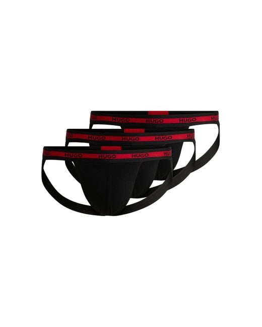 Lot de trois jockstraps en coton stretch à logos HUGO pour homme en coloris Black