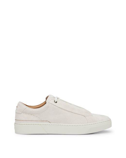 Boss White Gary Suede Low-top Trainers With Branded Lace Loop for men