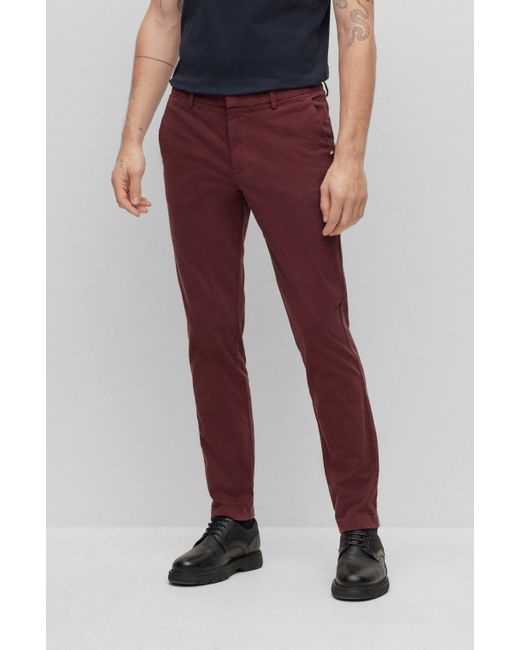 BOSS by HUGO BOSS Slim-fit Chinos In Stretch-cotton Gabardine in Red for  Men | Lyst