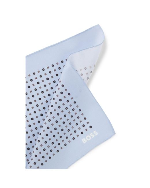 Boss Blue Printed Pocket Square With Logo for men