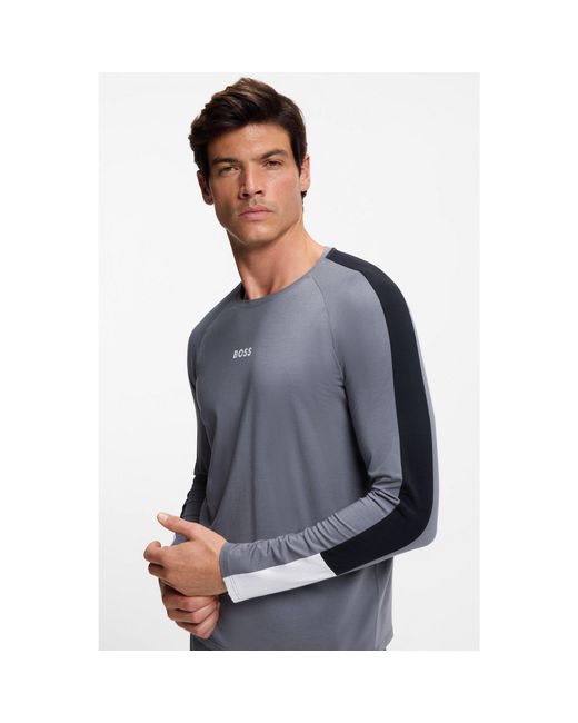 Boss Blue Cotton-Blend Pyjama Set With Contrast Inserts for men