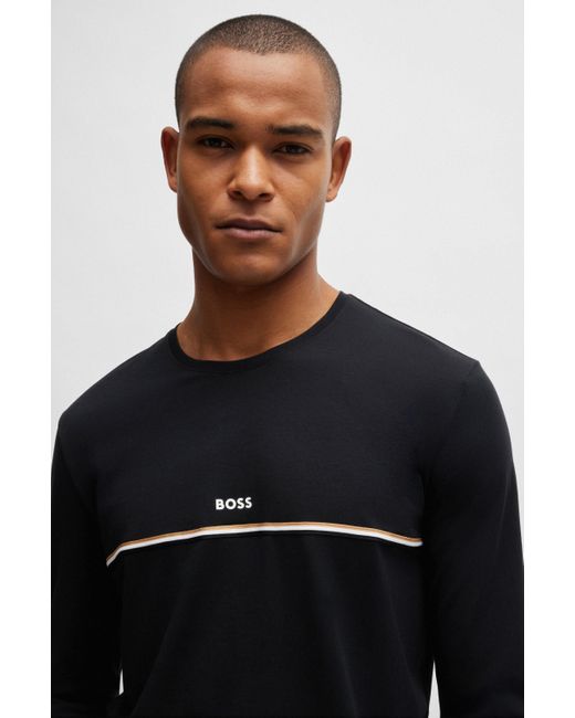 T-shirt de pyjama à manches longues avec rayures emblématiques et logo Boss pour homme en coloris Black